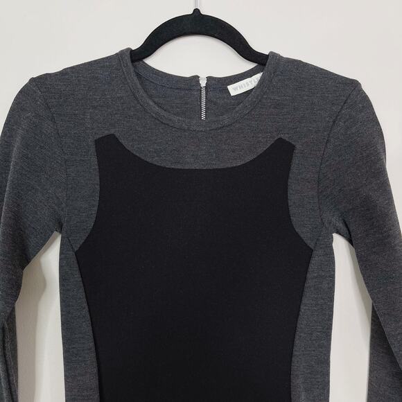 Whistles Size 2 Black Gray Knit Colorblock Long Sleeve Dress Bodycon Cocktail - Picture 3 of 9